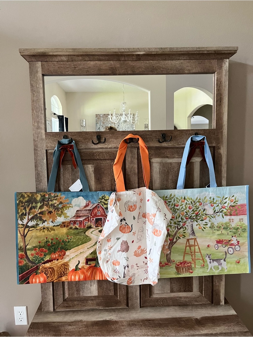 Autumn Farmhouse Decorative Tote Set - Orange & Blue